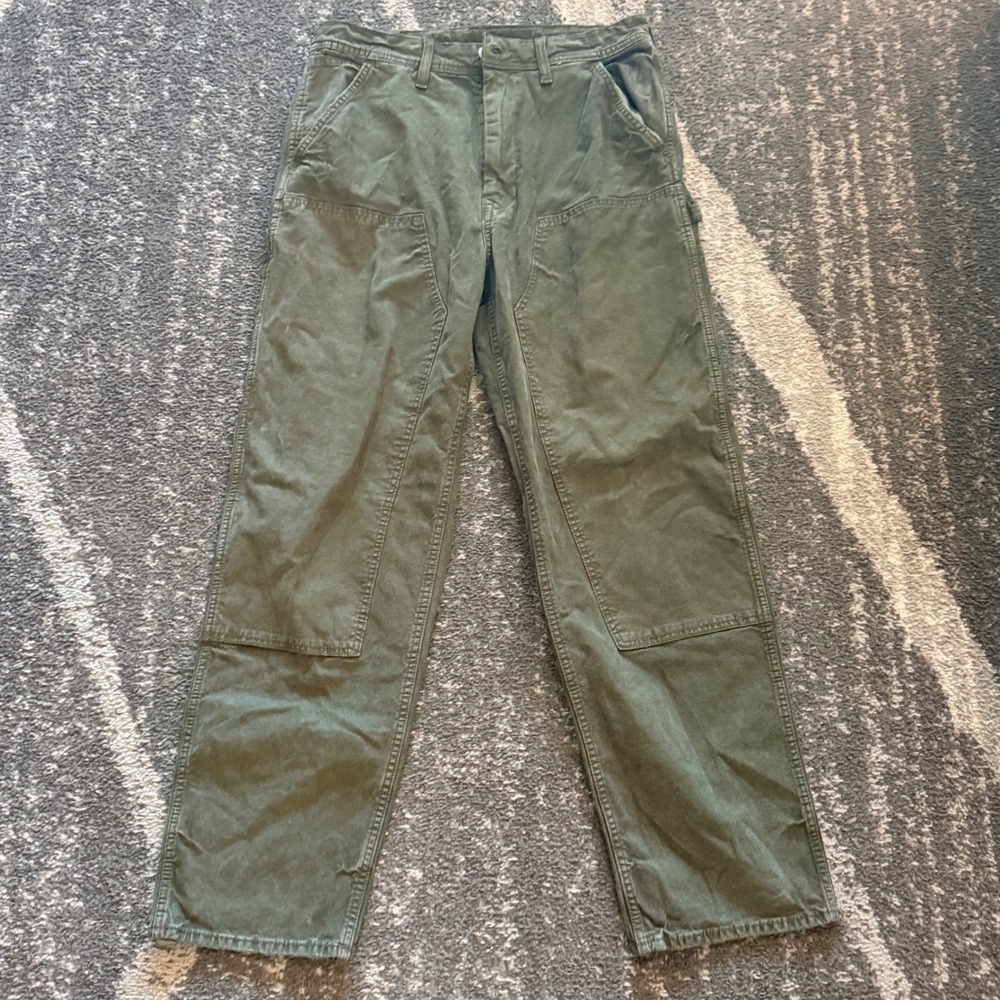 American Eagle Mens Carpenter Pants Olive Green Double Knee Utility 32x34